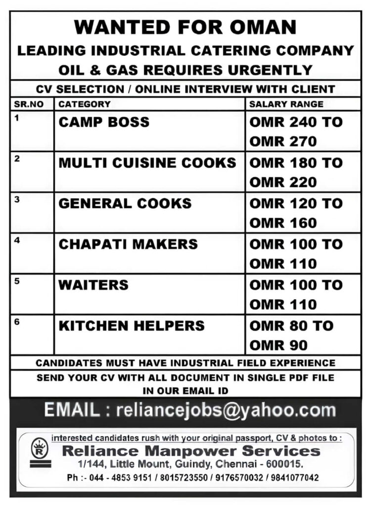 Oman Catering Jobs 2026 – Latest Overseas Job Opportunity