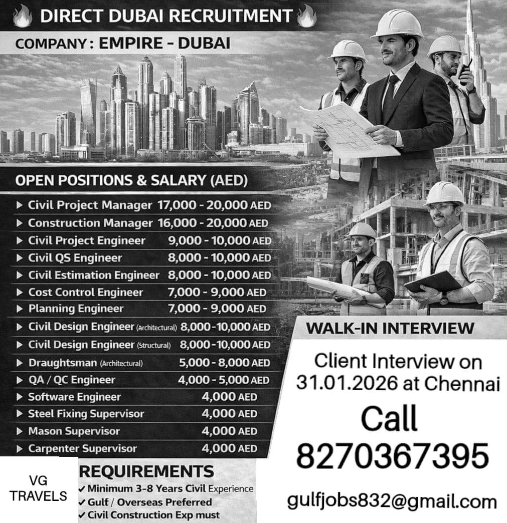 Direct Dubai Recruitment 2026 – Civil & Construction Jobs