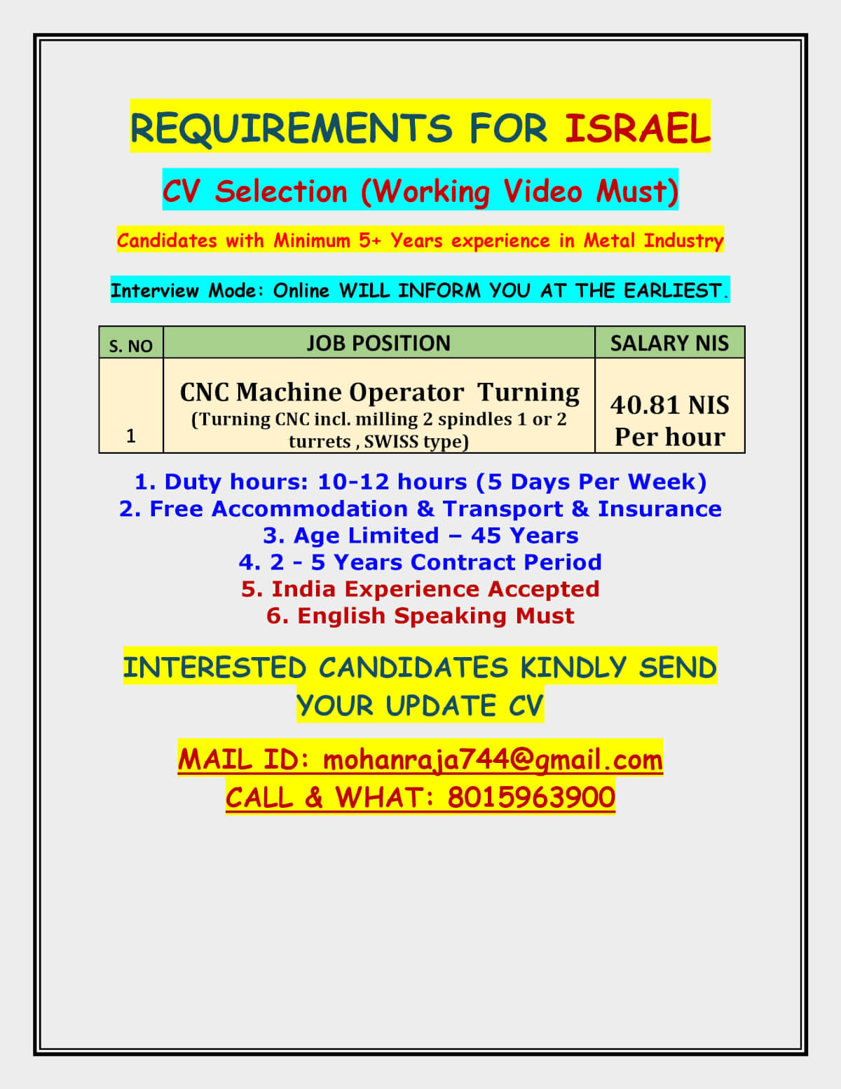 CNC Machine Operator Jobs in Israel 2026