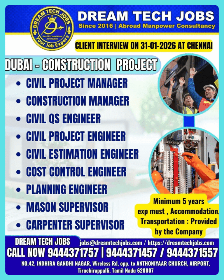 Dubai Construction Project Jobs 2026