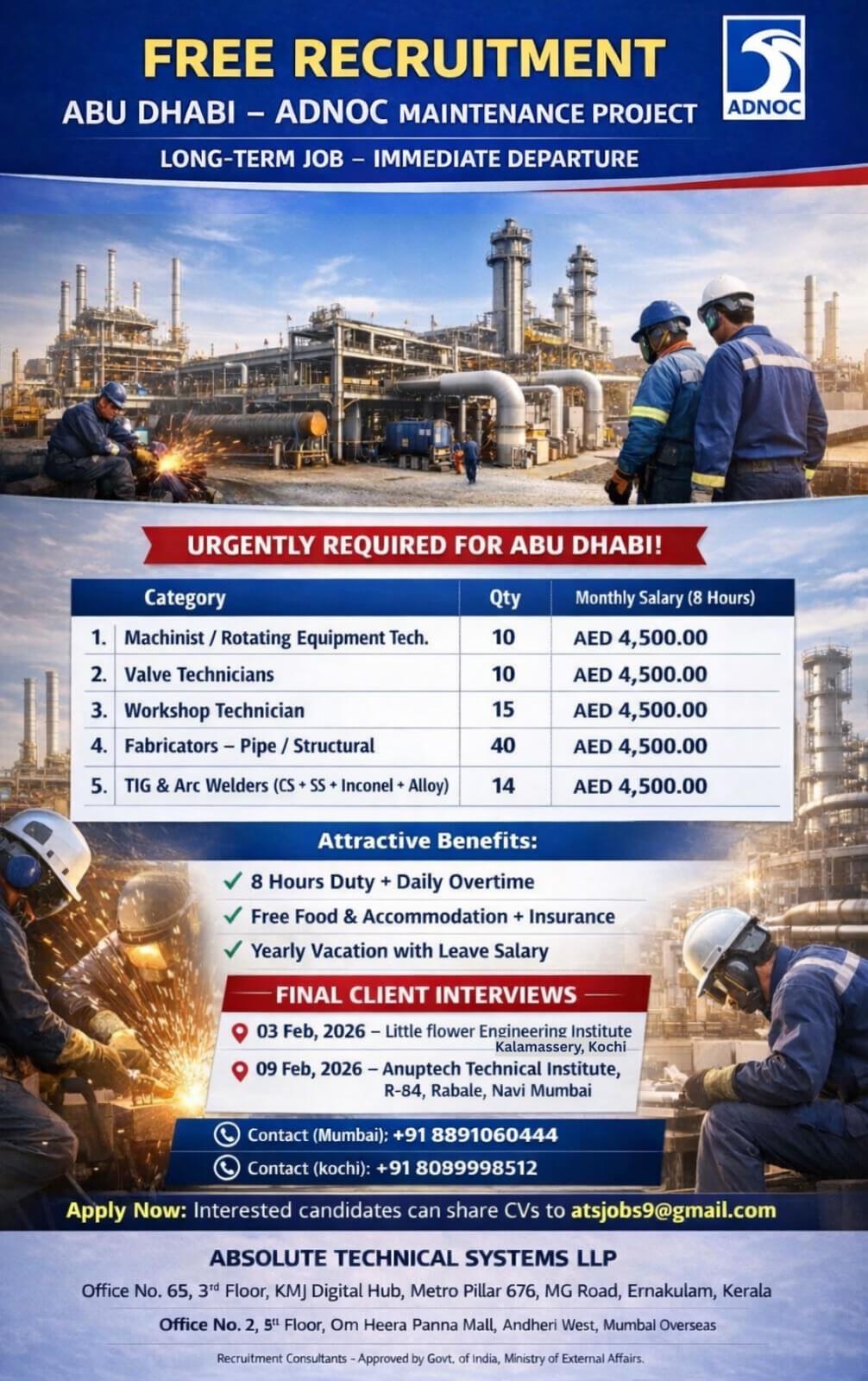 ADNOC Maintenance Project Abu Dhabi Free Recruitment 2026