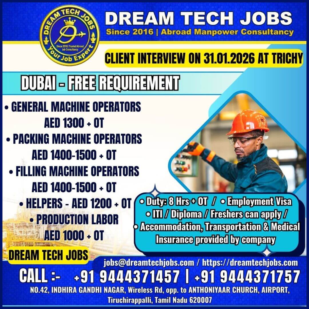 Dubai Free Requirement 2026 – Machine Operator & Factory Jobs
