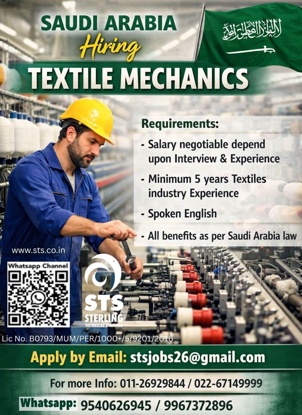 Saudi Arabia Hiring Textile Mechanics – Apply Now