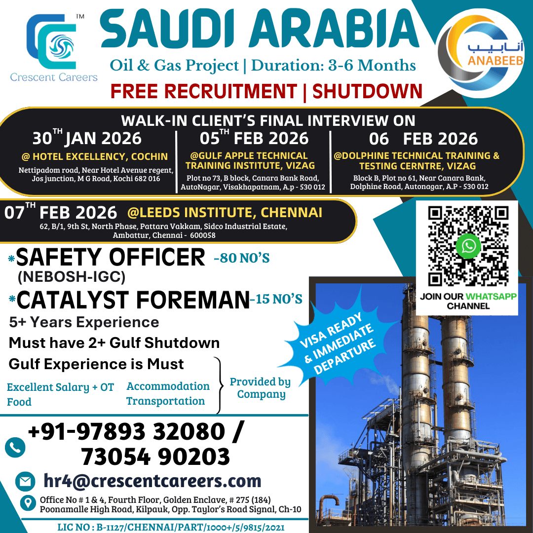 Saudi Arabia Oil & Gas Shutdown Jobs 2026 – Free Recruitment