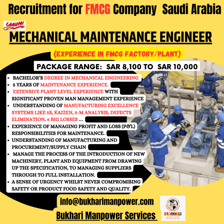 FMCG Company Recruitment in Saudi Arabia