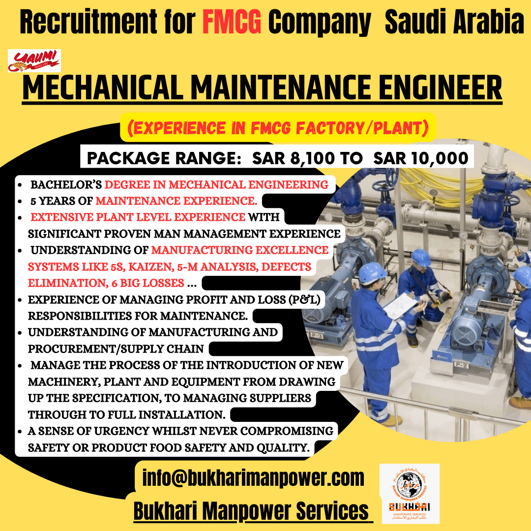FMCG Company Recruitment in Saudi Arabia