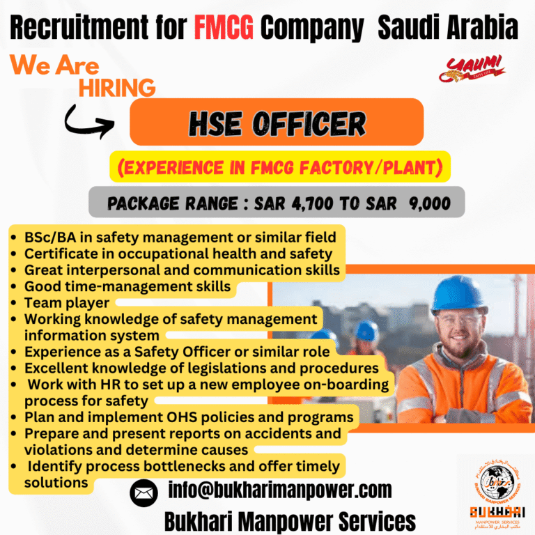 FMCG Company Recruitment in Saudi Arabia – HSE Officer Jobs 2026