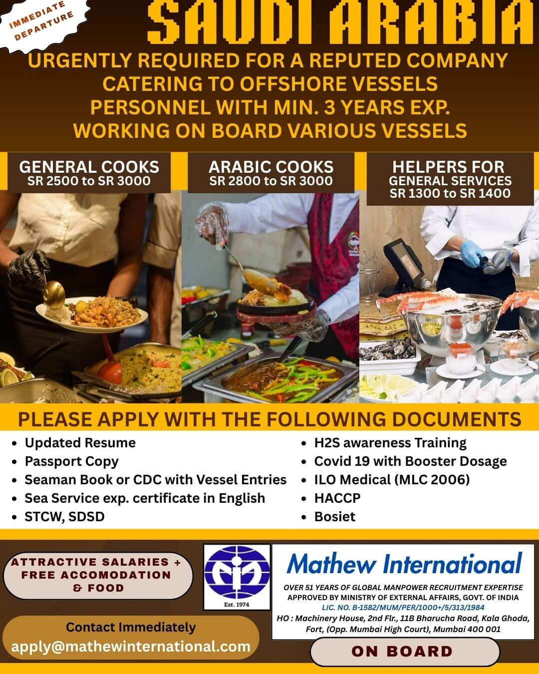 Saudi Arabia Catering Jobs 2026 – Offshore Vessel Recruitment