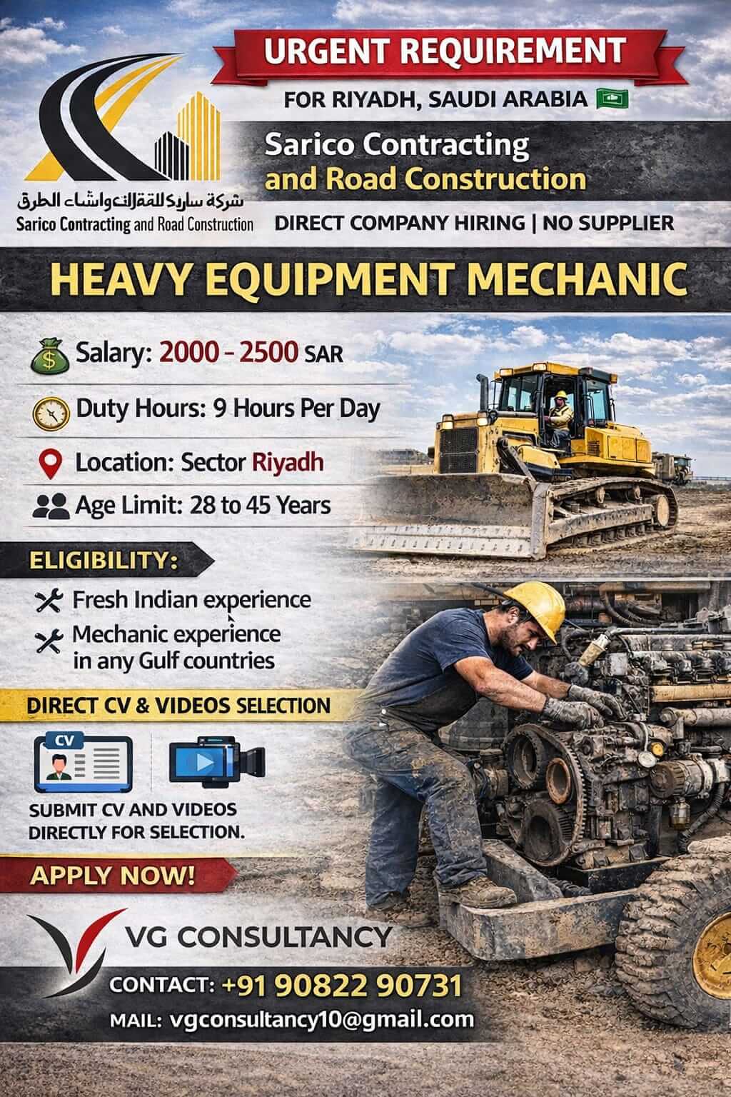 Heavy Equipment Mechanic Jobs in Saudi Arabia