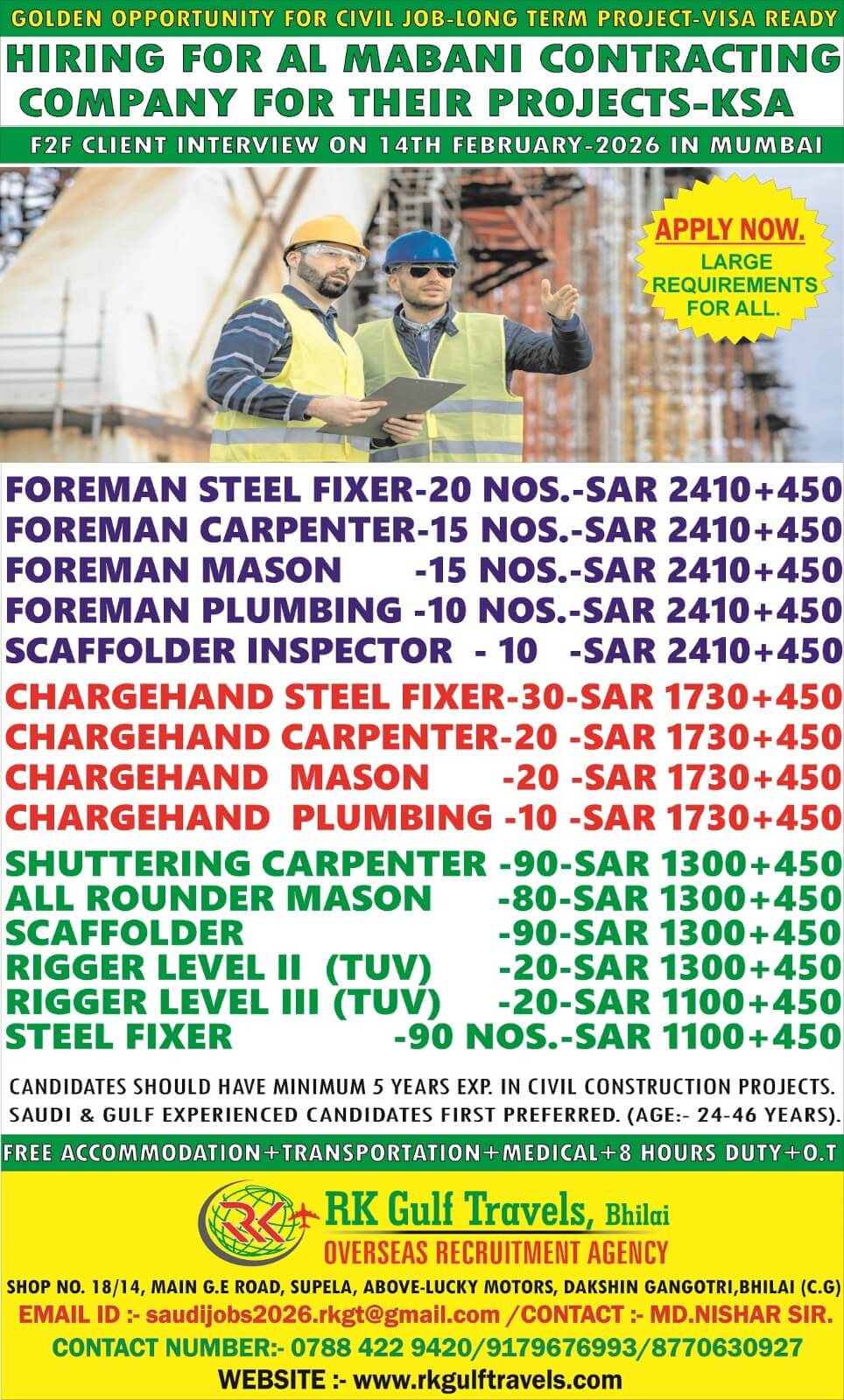 Al Mabani Contracting Company Jobs 2026 – Saudi Arabia