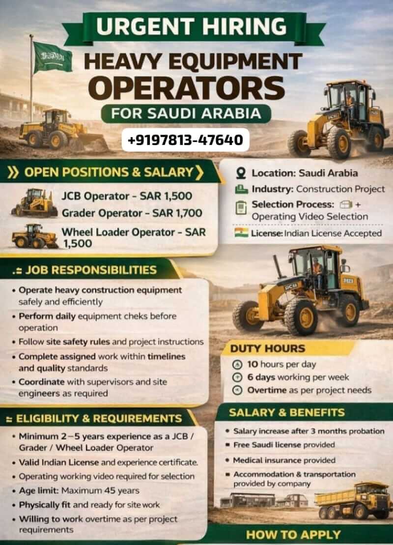 Saudi Arabia Heavy Equipment Operator Jobs 2026
