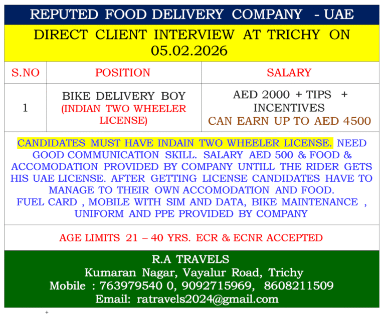 UAE Food Delivery Bike Rider Jobs 2026