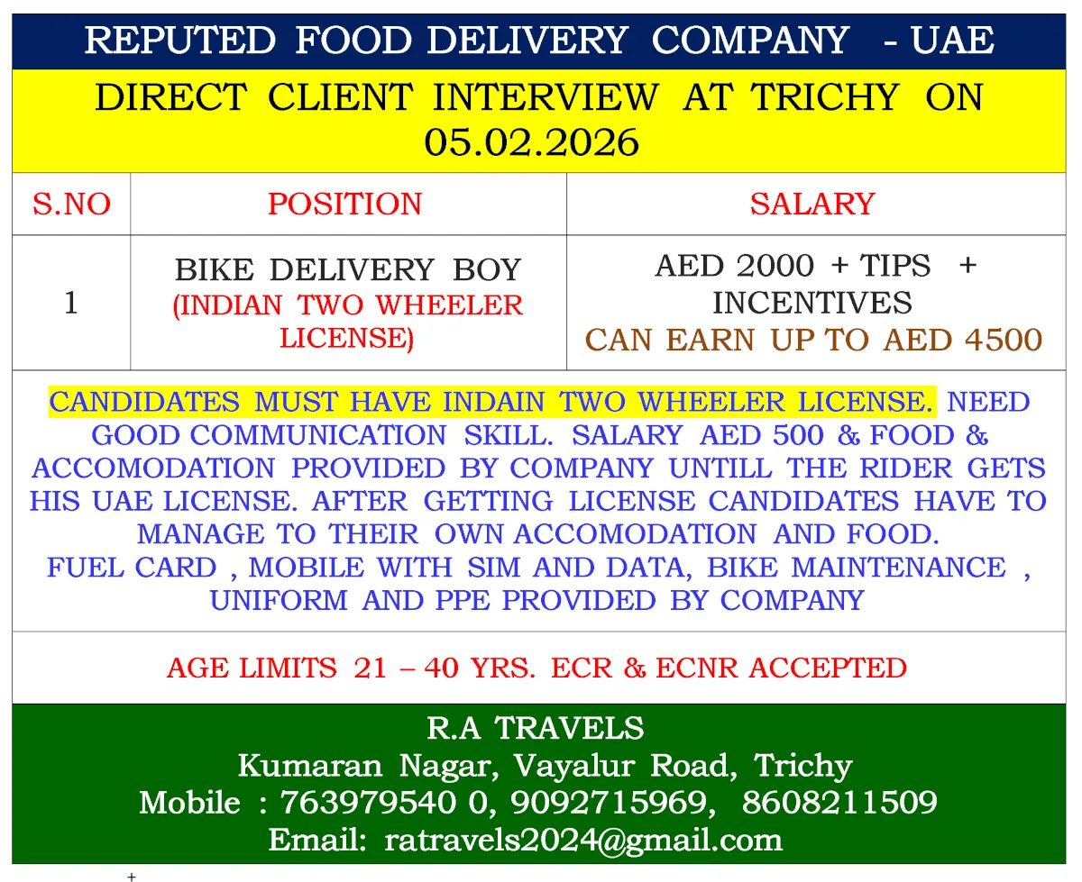 UAE Food Delivery Bike Rider Jobs 2026