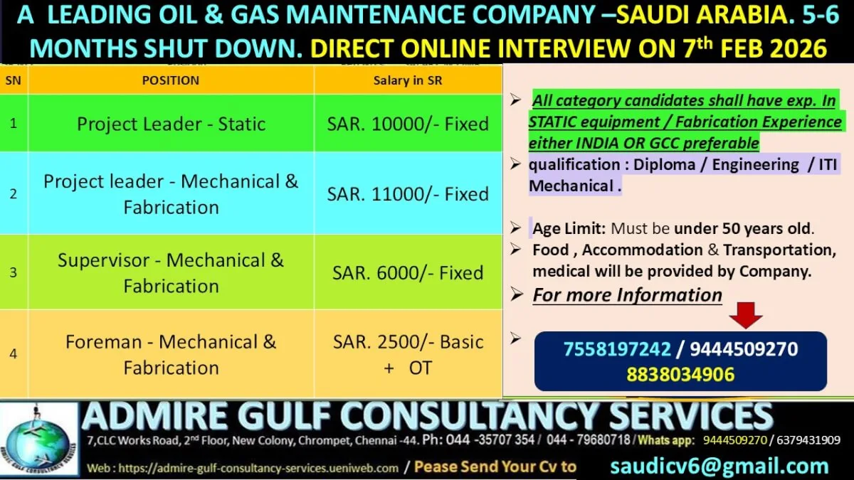 Saudi Oil & Gas Shutdown Jobs 2026
