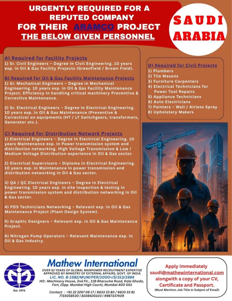 Saudi Aramco Project Jobs in Saudi Arabia 
