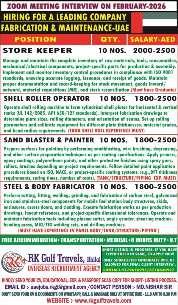 UAE Fabrication & Maintenance Jobs 2026 1 UAE Fabrication & Maintenance Jobs 2026