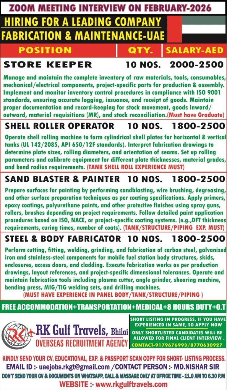 UAE Fabrication & Maintenance Jobs 2026