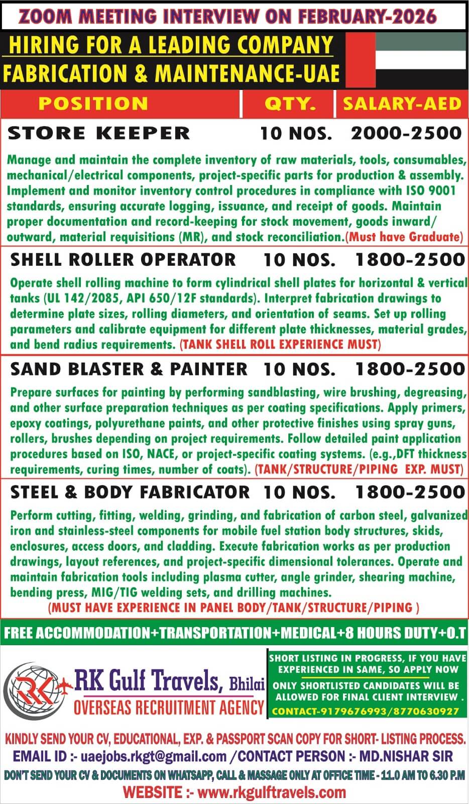 UAE Fabrication & Maintenance Jobs 2026