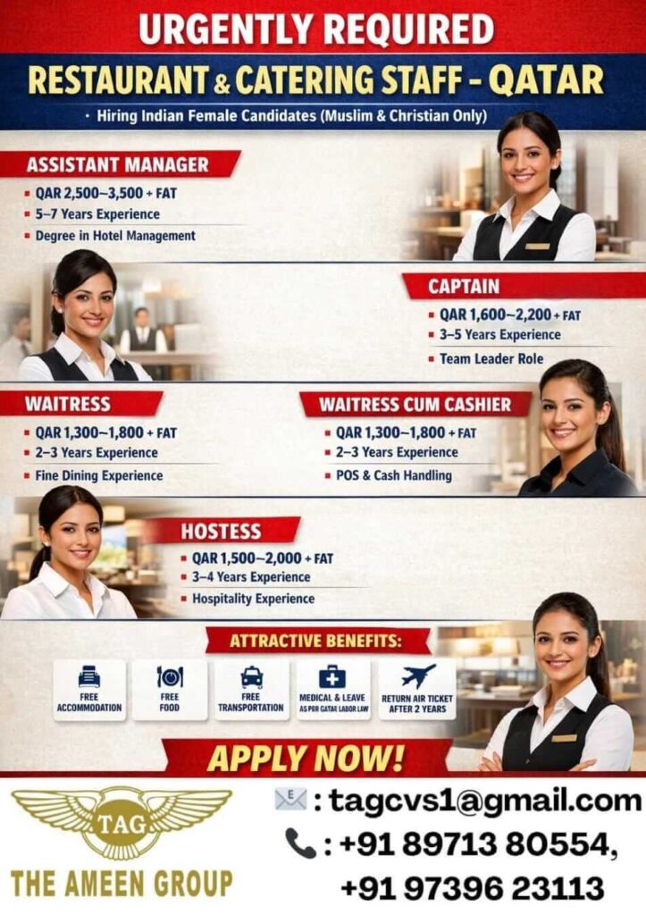 Qatar Restaurant & Catering Jobs 2026 – Female Staff Hiring