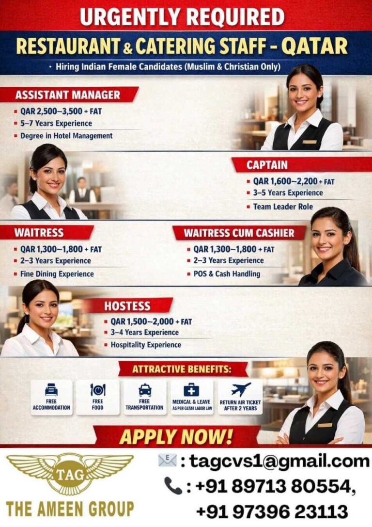 Qatar Restaurant & Catering Jobs 2026 – Female Staff Hiring