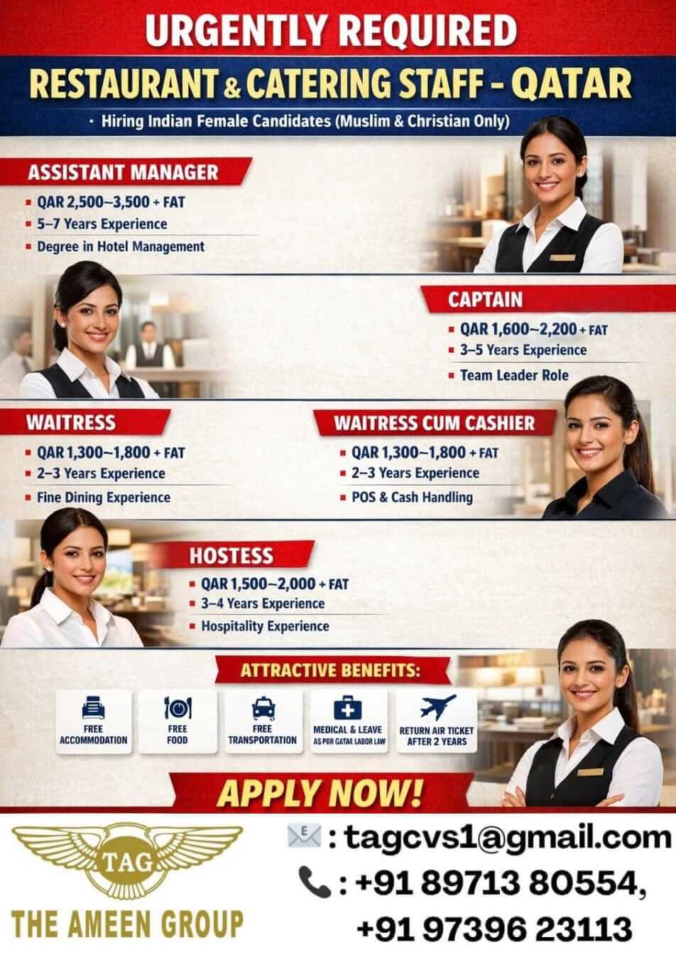 Qatar Restaurant & Catering Jobs 2026 – Female Staff Hiring