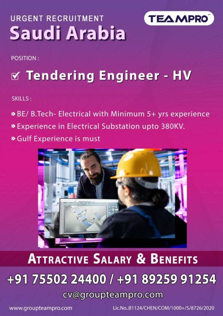 Tendering Engineer HV Jobs in Saudi Arabia 2026