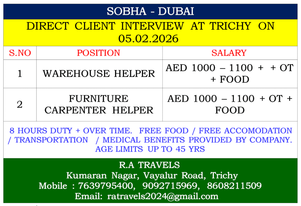 Sobha Dubai Jobs 2026 – Direct Client Interview at Trichy