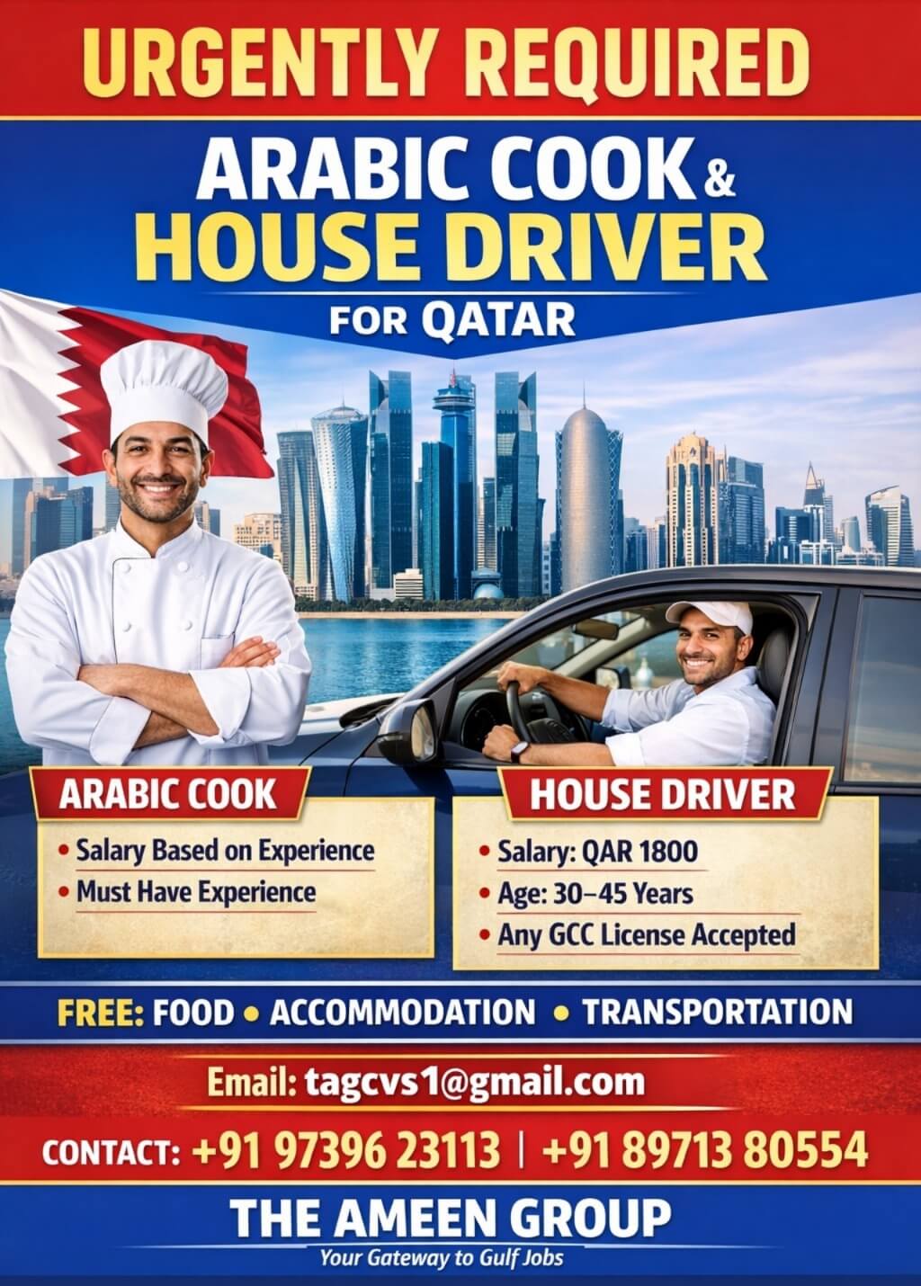 Arabic Cook & House Driver Jobs in Qatar 2026 – Free Visa