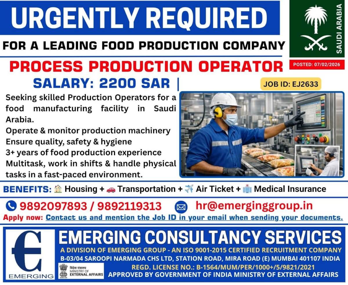 Process Production Operator Jobs Saudi Arabia 