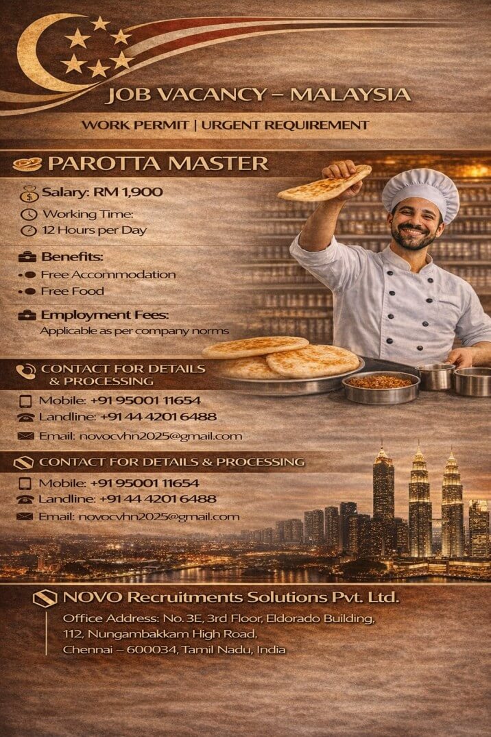 Malaysia Parotta Master Jobs 2026