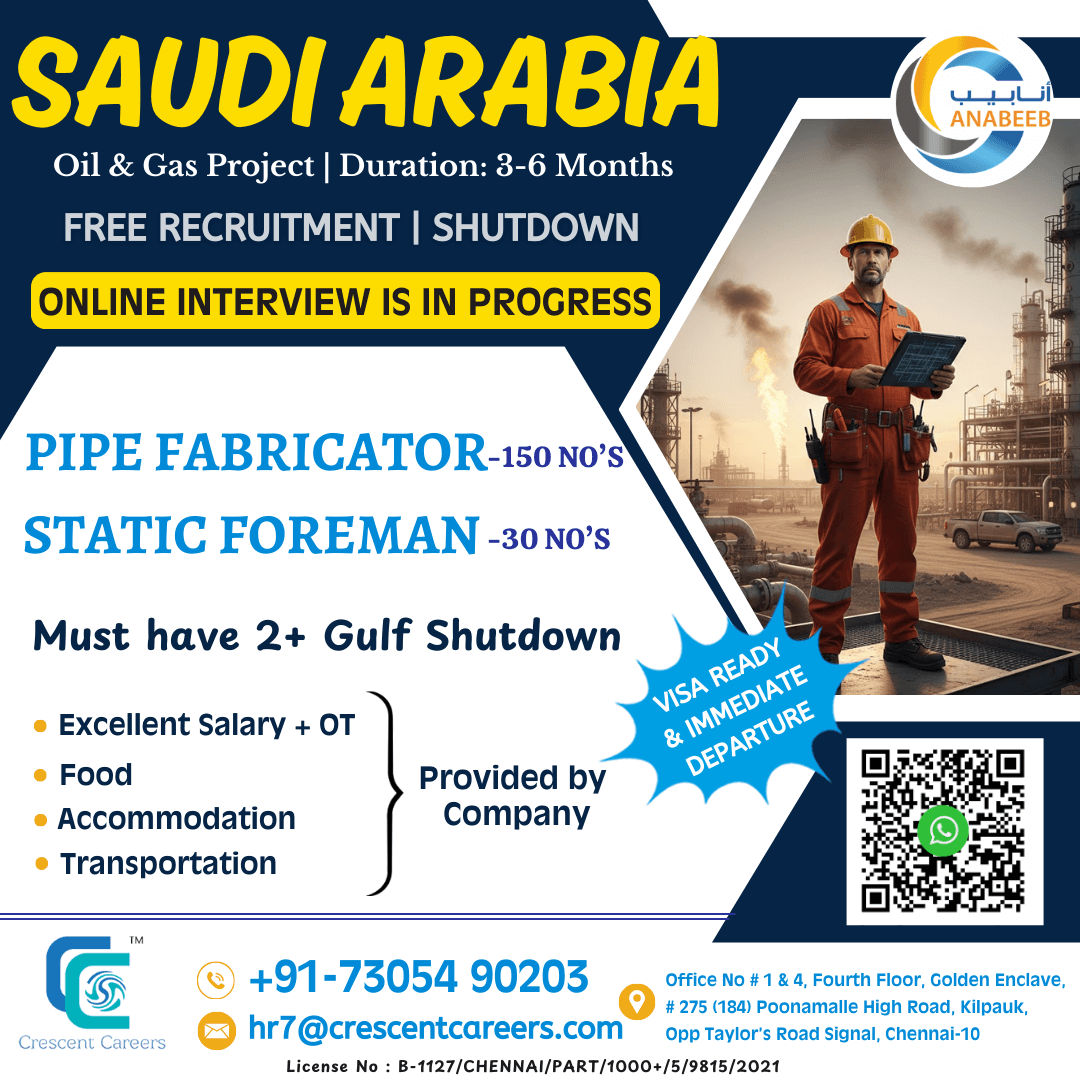Saudi Arabia Oil and Gas Shutdown Jobs 2026
