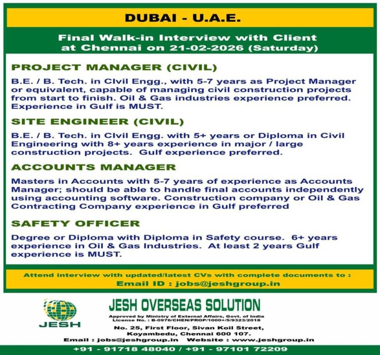 Dubai Civil Construction Jobs 2026