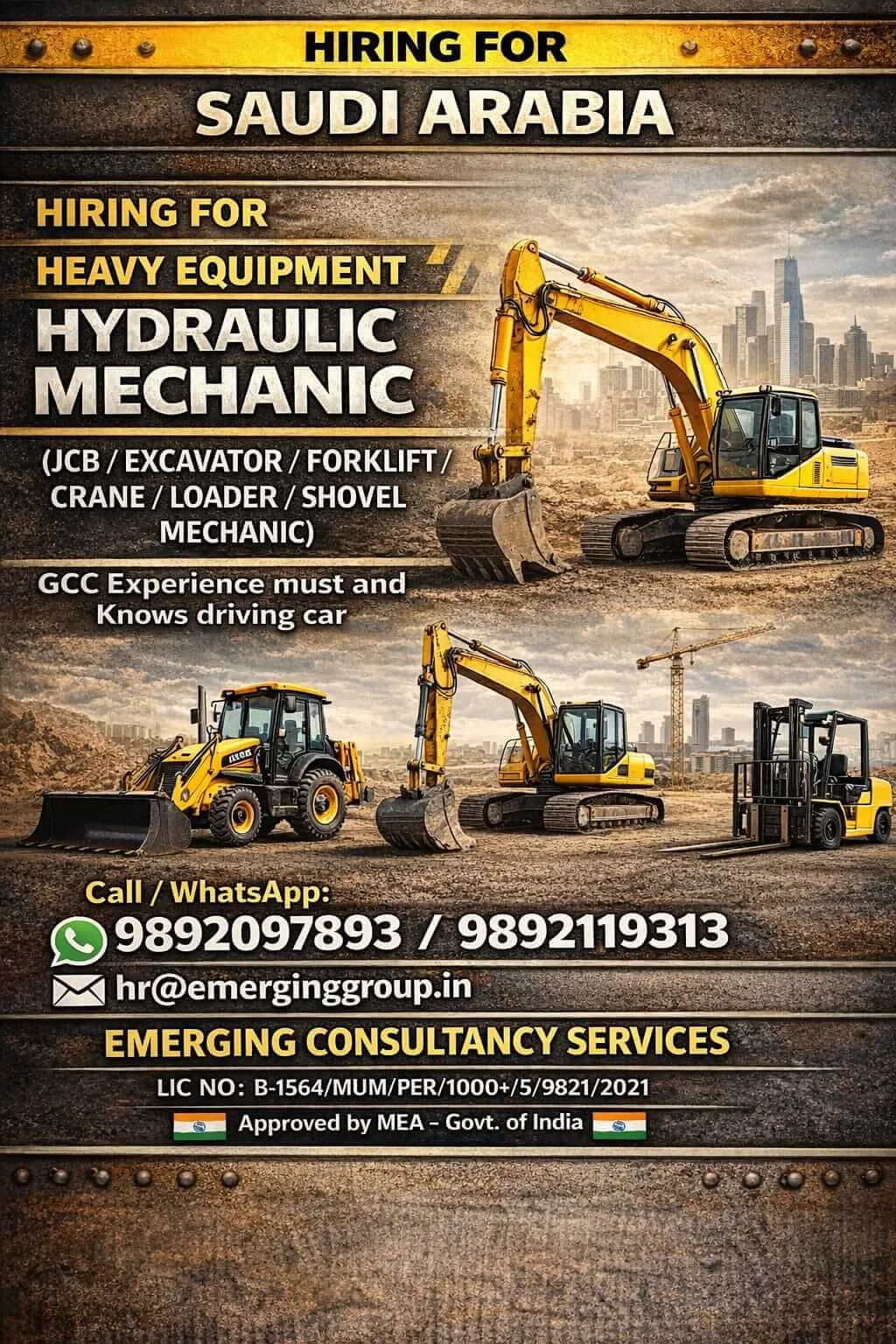 Saudi Arabia Hydraulic Mechanic Jobs for Heavy Equipment
