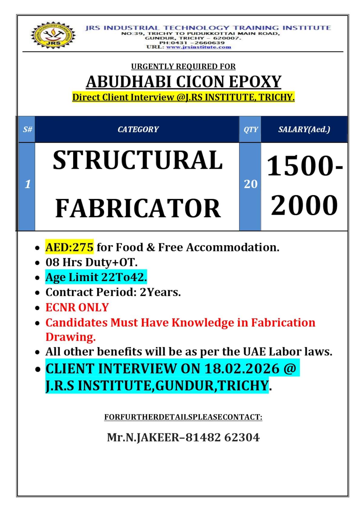 Structural Fabricator Jobs Abu Dhabi – Direct Client Interview at JRS
