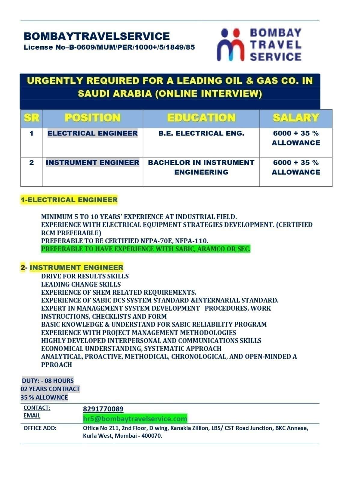 Urgent Oil and Gas Engineer Jobs Saudi Arabia 2026