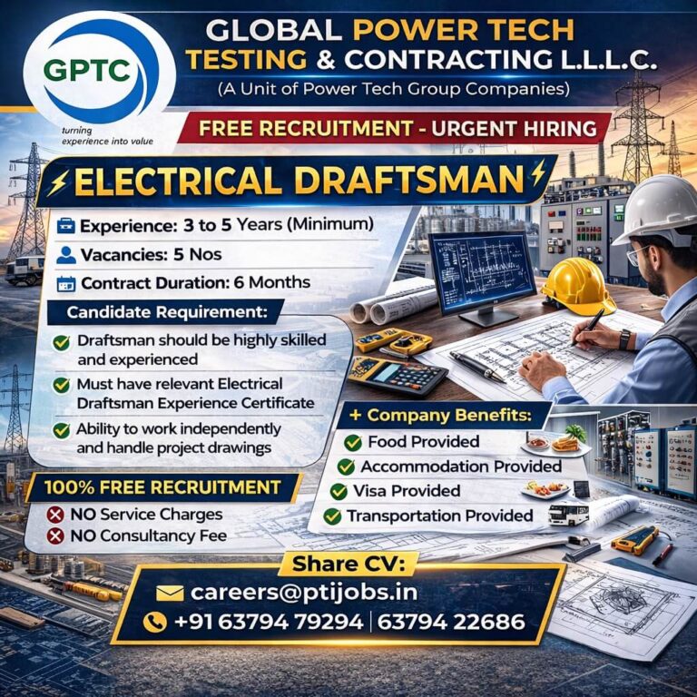 Electrical Draftsman Jobs UAE – Free Recruitment Opportunity 2026