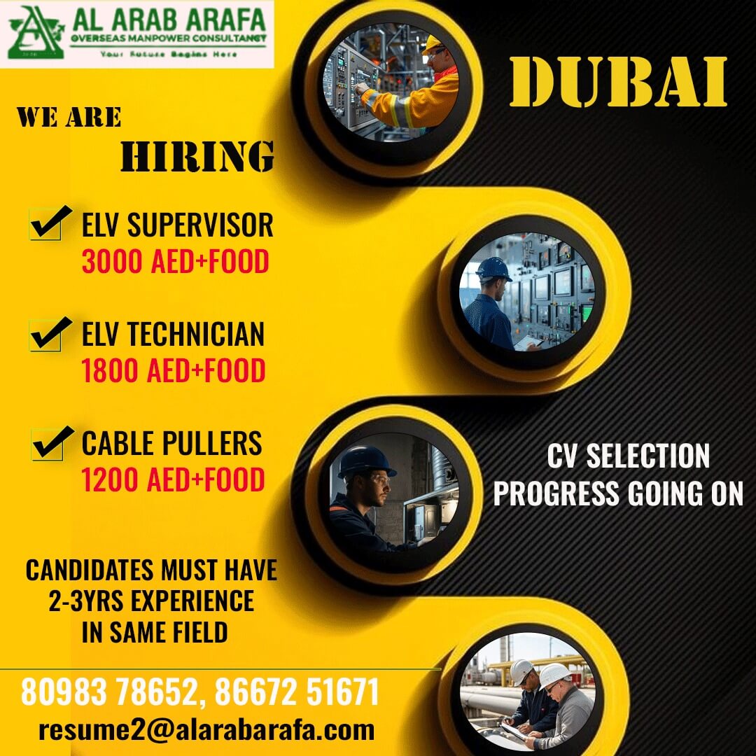 Dubai ELV Jobs 2026: Supervisor, Technician & Cable Pullers Hiring