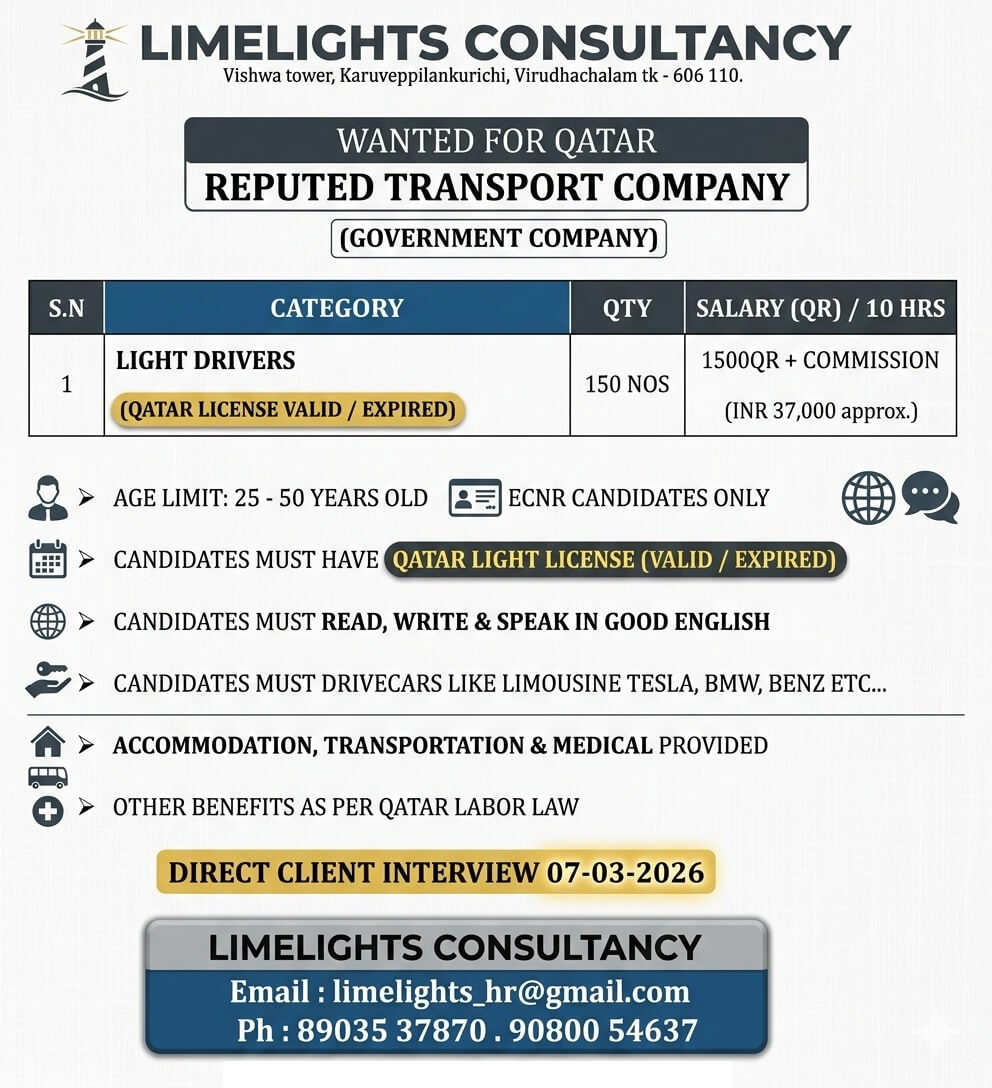 Qatar Light Driver Jobs 2026 – Direct Client Interview for Transport Company