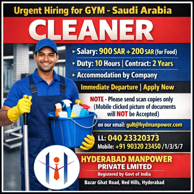 Saudi Arabia GYM Cleaner Jobs 2026