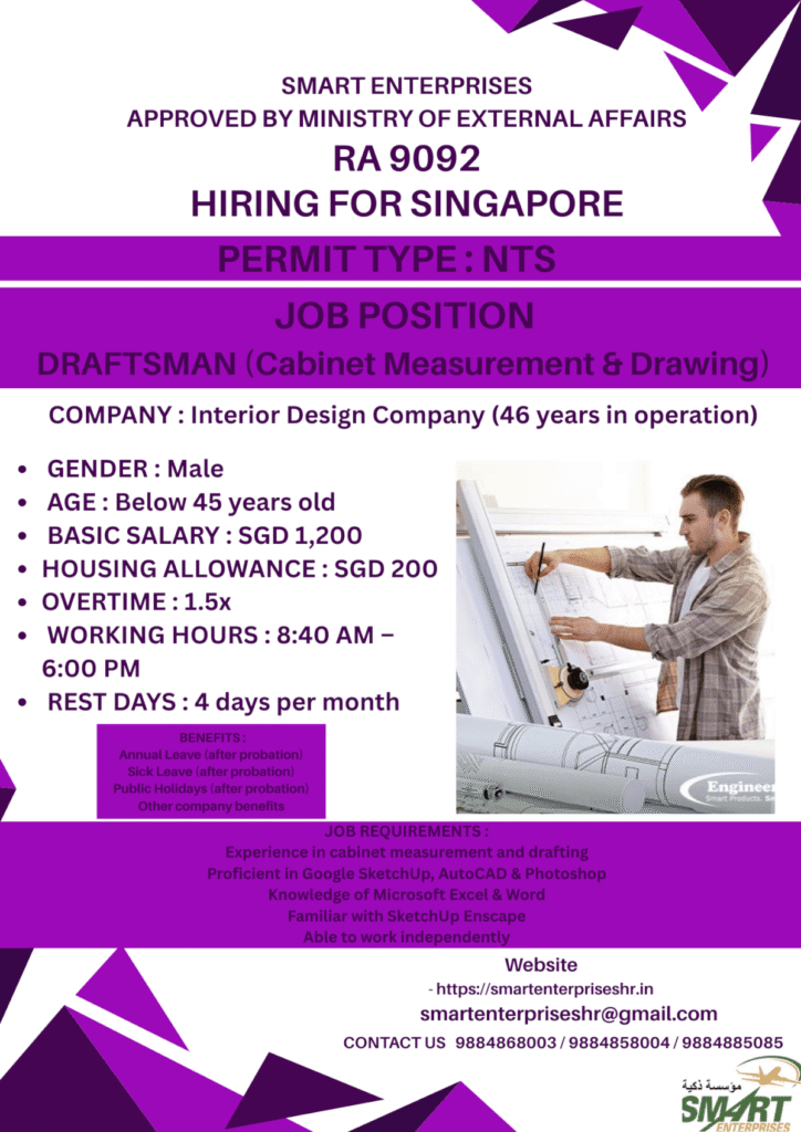 Singapore Draftsman Job 2026 – Interior Design Company Hiring Now