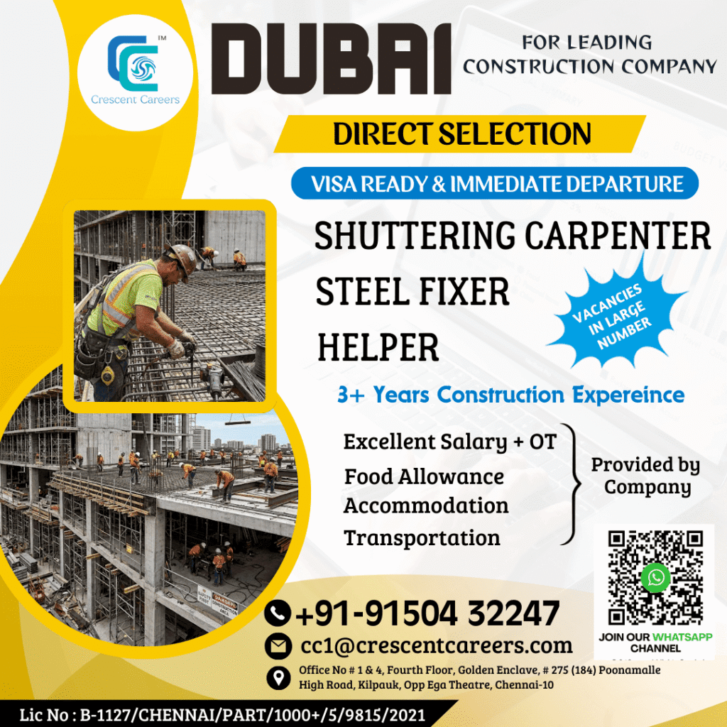 Dubai Construction Jobs 2026 – Direct Selection Vacancies