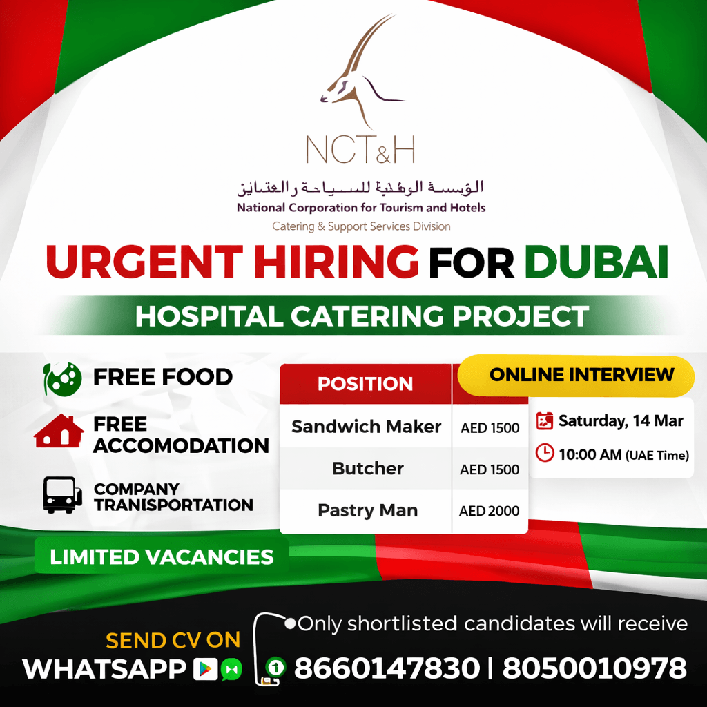 Dubai Hospital Catering Jobs 2026 – Online Interview for Multiple Positions