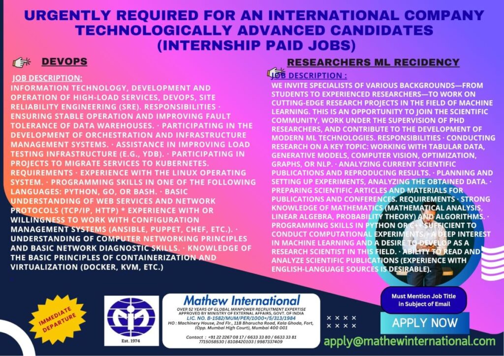 International Company Internship Paid Jobs 2026 – Apply Now