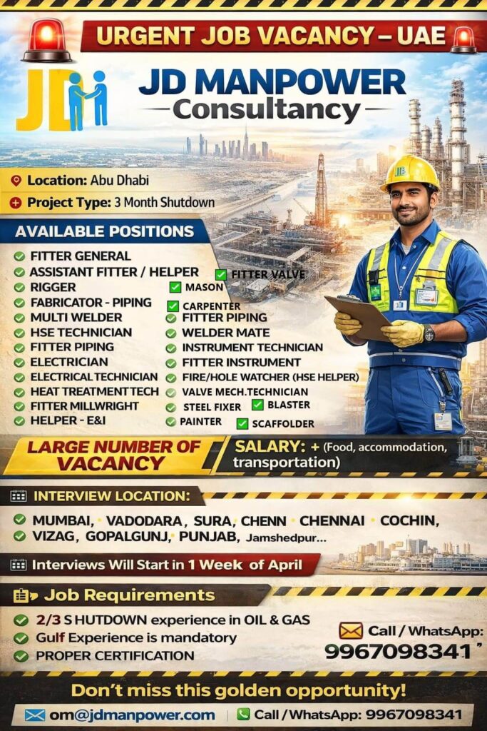 Abu Dhabi Shutdown Jobs 2026 – Large Vacancies for Oil & Gas Project 1 Abu Dhabi Shutdown Jobs 2026 – Large Vacancies for Oil & Gas Project