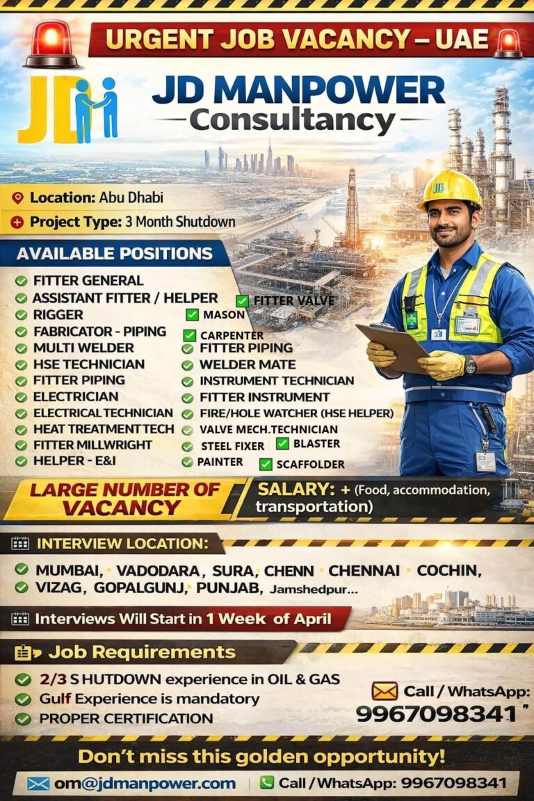 Abu Dhabi Shutdown Jobs 2026 – Large Vacancies for Oil & Gas Project