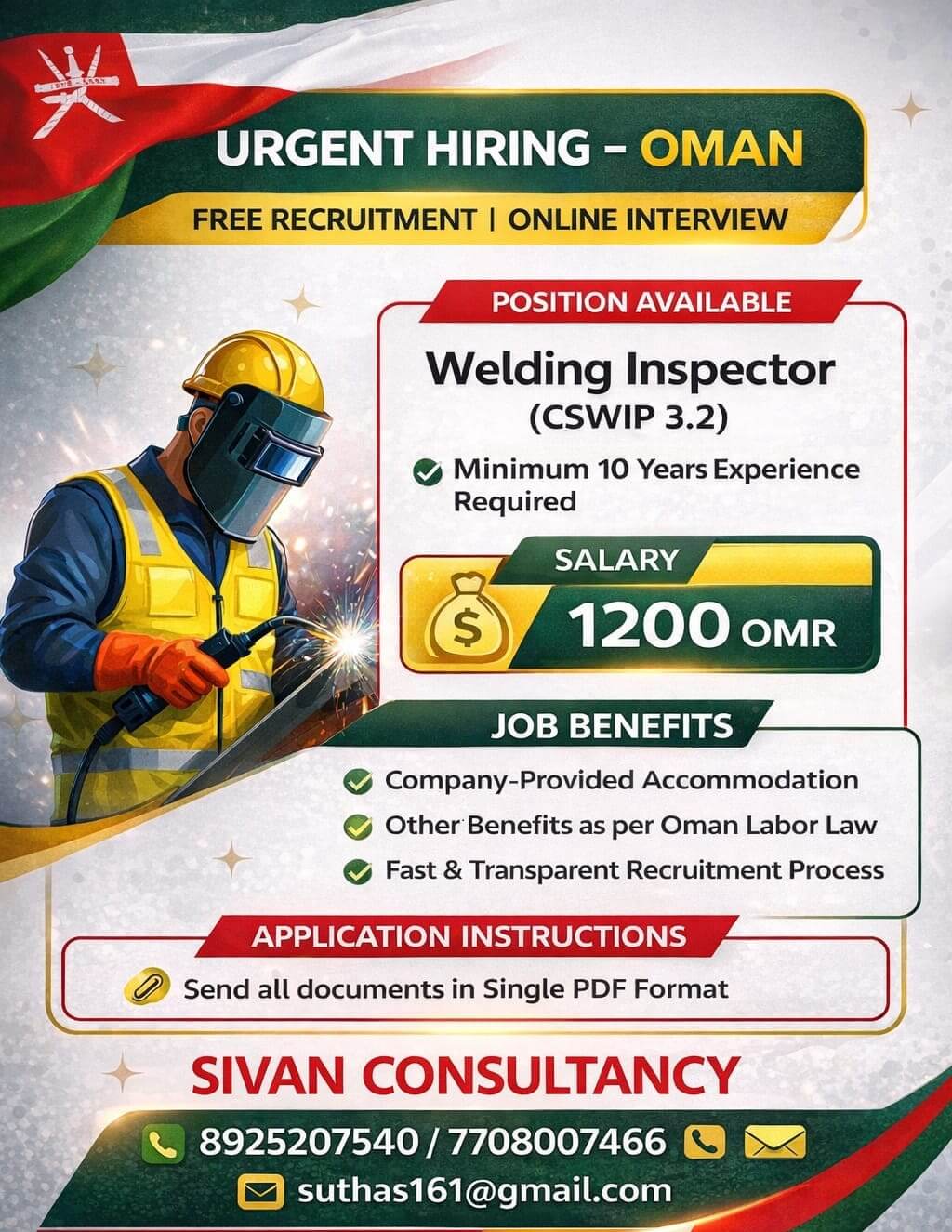 Urgent Hiring for Welding Inspector in Oman