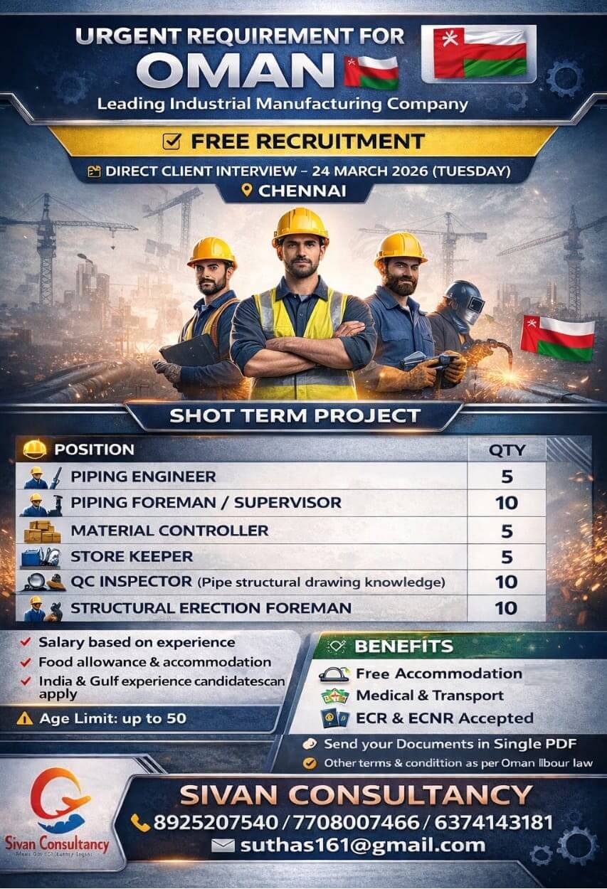 Oman Industrial Jobs 2026 – Free Recruitment Opportunity