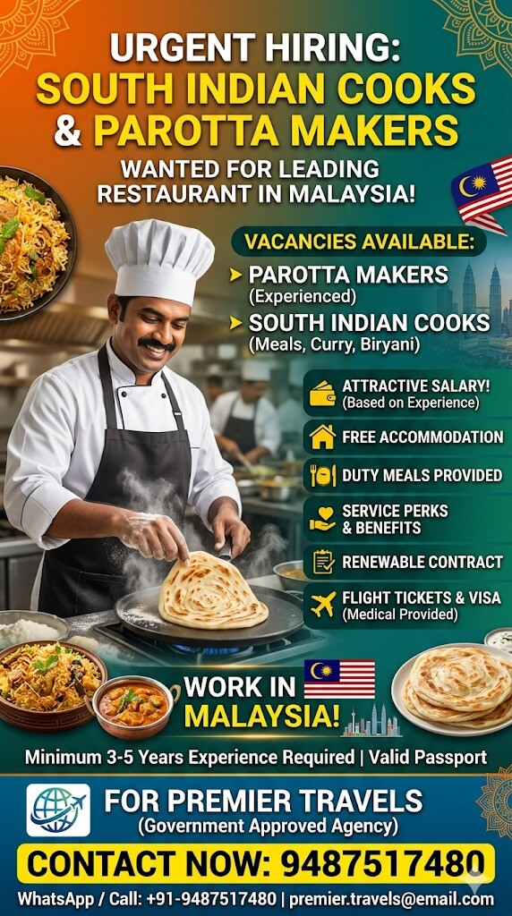 South Indian Cooks Jobs in Malaysia 2026 – Apply Now