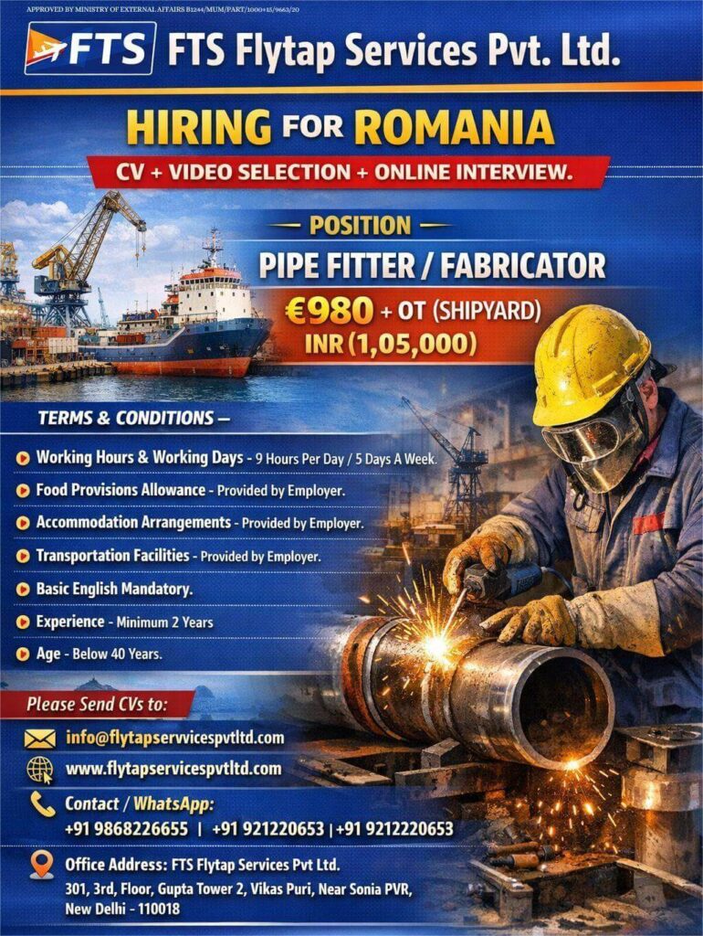 Romania Shipyard Jobs 2026 – Apply for Pipe Fitter & Fabricator