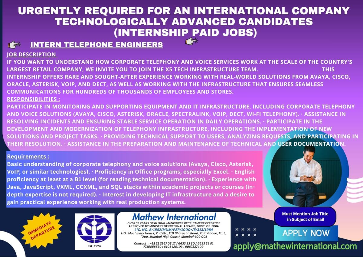 Intern Telephone Engineers Internship Jobs 2026 – Paid Internship Opportunity